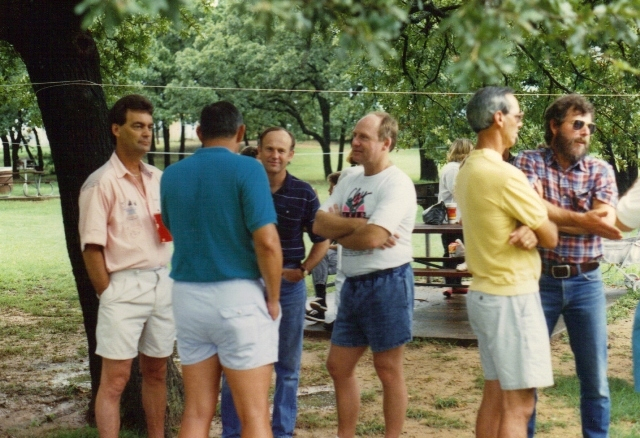 (134) 1990 Reunion: John Roland, Bob Slaughter (blue shirt), Dale Ward, David Watson, (? yellow shirt), Starr Bowen.