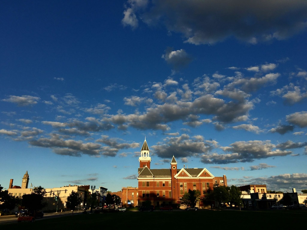 The Wood County Courthouse (left) and Bowling Green Police Department are seen, Sunday, Sept. 11, 2016. (Photo by J.D. Pooley/Sentinel-Tribune)