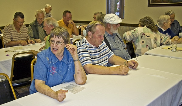 Dick Gray, Pete King, Bob Stimmel, Bud (Roger) Muller, Dan Frandsen, Curtis Melhus, Gary Wolfe,  Gary Buttice (in one of his fashionable hats), Ellie Walker, Nora Jane (Wilson) Bennett, and Butch Bosley. 