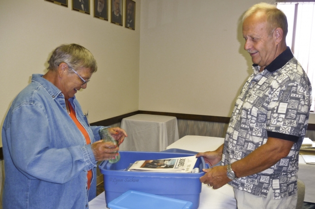 Sherri Moore and Bob Bruhjell packing up at the Elks.