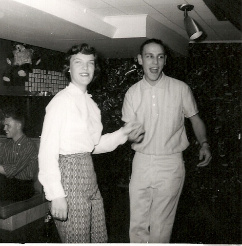 Elaine Logan and Steve Knapp (58) bopping at a party December 1958