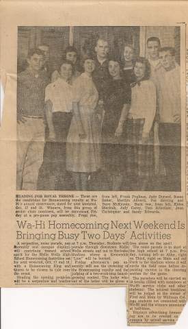Union Bulletin Article about Homecoming Royalty candidates 58-59