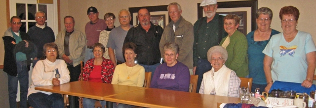 Back row: Buddy Heimbigner, Bud Kinzer, Curtis Melhus, John Noal, Ann Ray, Fred Moore, Pete King, Gary Buttice, Lynn (Davision) Suckow, Donna (Overturf) Ambs, Sharon (Overturf) Godfrey - Front Row:  Ellie (Isitt) Walker, Carolyn (Cludas) Drake, Pat (Herri