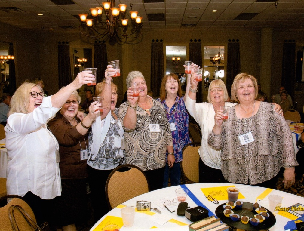 A Shot: Jane Byers, Pat Lingenfelter, Vicki Smallwood, Marilyn Bova, Connie Kreienheder, Barb Young, Karen Knop