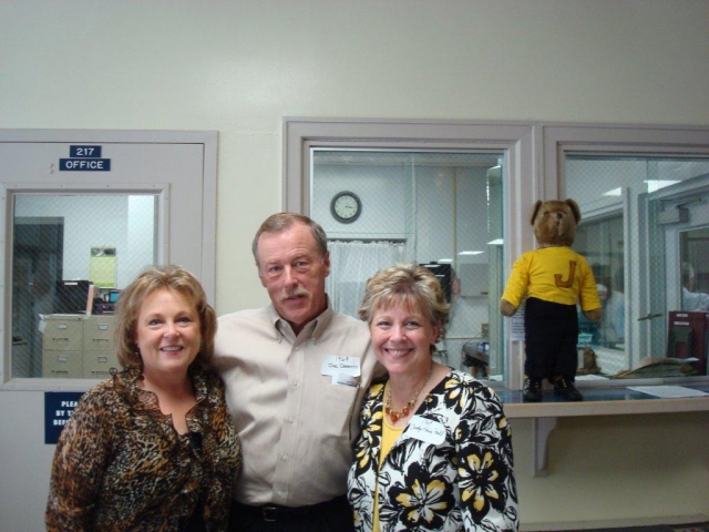 Susan Driver White, Joe Clements and Carolyn House Fohl manning the Registration Table at the Mega Reunion