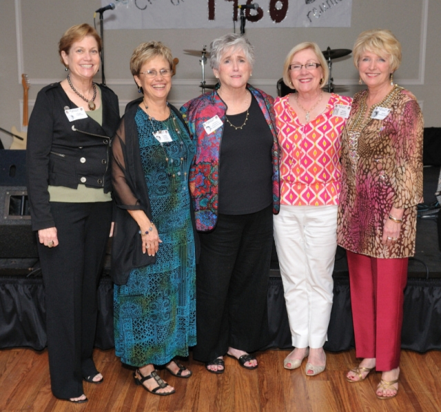 CHEERLEADERS: Peggy Patterson, Cookie Taylor Poynter, Johanna Fitzpatrick Habisreitinger (TIGER), Sandy McLeod Hayward, Sheila Phillips Smith