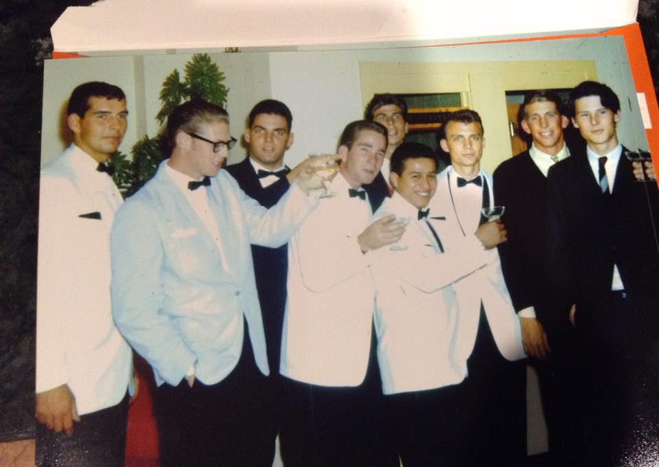 The usual suspects all Westmoorites class of 64&65. Left to right John Hemelt, Bob Bellan, Rich Anderson, Ted Cordano, Lyle Ellingson, Tom Gonzales(my best man), me, Mike Ellingson, and Jack Jaeger.