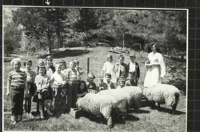 First Grade class trip to Eric Sibelius farm,1958, Eric Sibelius, Margo Hand, Patti Keane, Anahid Kavookjian, Sharon Risola, Jenny Barnard, Ricky Rudamanski, Marylou Falciony, Debbie Swift, Denis Gavin, Mike Carrol? Jerry Gartwhait