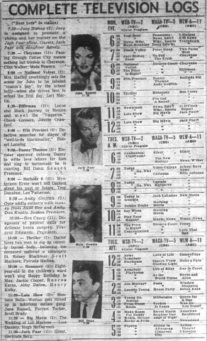 Typical 1961 TV listing 3 channels