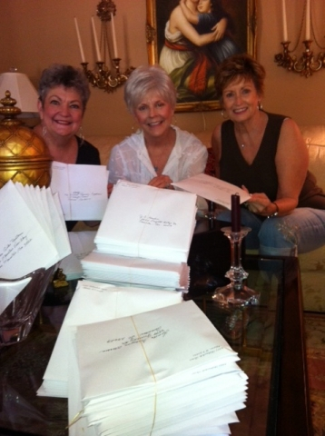 Sandee, Sandra and Valerie addressing invitations for the 50th. Not pictured Jill Thomas and Sharon Brady