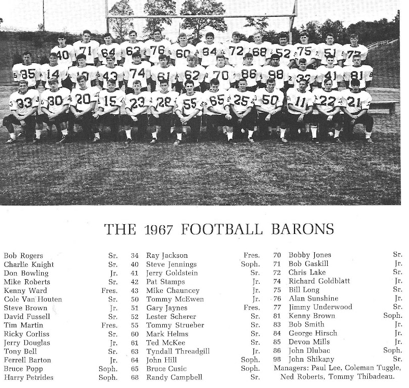 BHS Football Team from 1967 (Class of 1968)