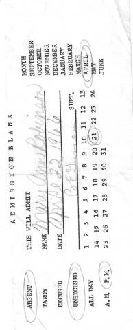 Unexcused absence slip for Mary Ann after a trip to Centralia with the girls