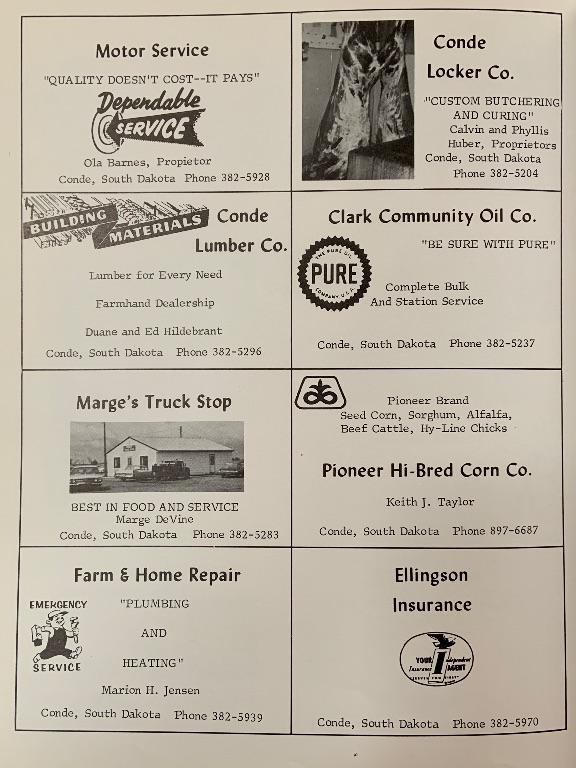 A page of Conde business advertisements in the 1971 annual.