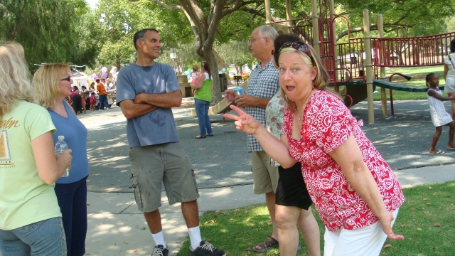 While good conversations are going on - Cheryl hams it up.