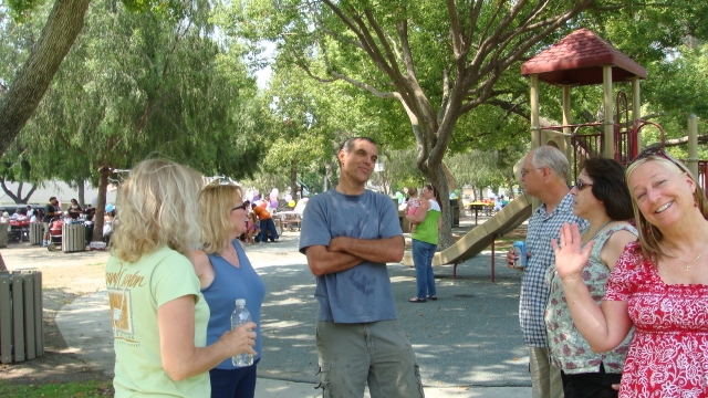 Wendy, Jeannine, Bill, Mike, Cristy and Cheryl - staying cool under the trees.