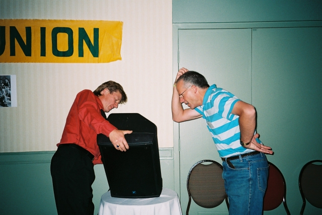 Harvey Flemming and Allan Patterson
setting up the sound system???