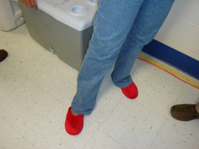 Feet hurt Karen?  Karen Hamilton McCourt was smart!  She brought slippers to change into after reunion! 