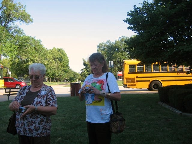 Jane Thoe Meyer (white shirt) Bus Tour at High School