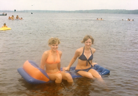 Rhonda Jones and Jan Clowers.  Folly Beach at end of Senior Year.
