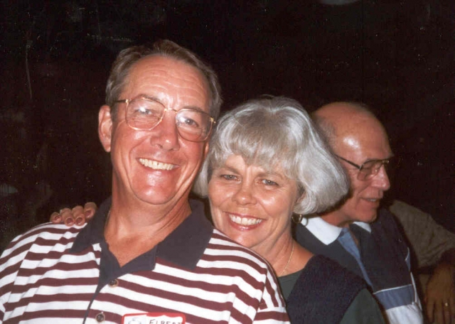 Elbert and Marcie Smith at 39th Reunion. Warren Haskin in back.