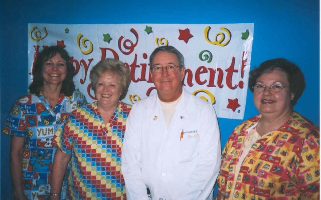 My nurses, L/R Cookie, Claudia and Caroline. They were with me most of my 36 years in practice. Submitted by Elbert Smith.