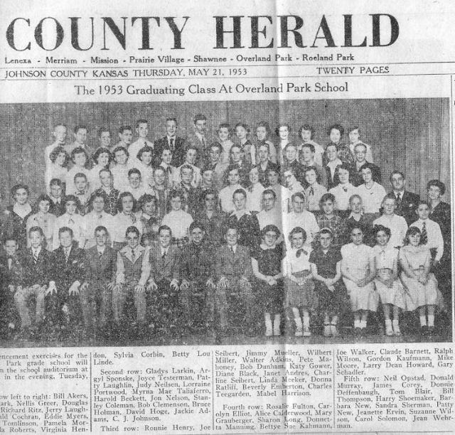 1953 Graduating Class at Overland Park School in Johnson County Herald May 21, 1953
