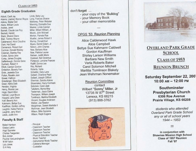 Overland park Grade School Class of 1953 Reunion Brunch Saturday September 22, 2007