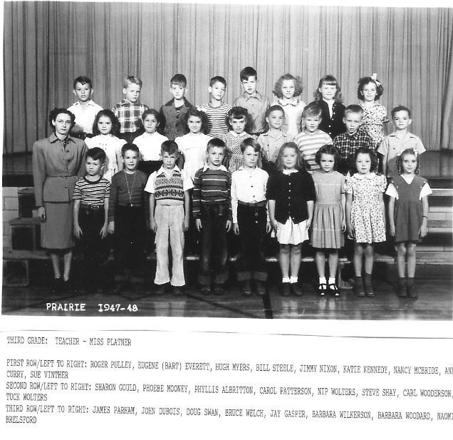 1947 - 48 Third Grade Teacher Miss Platner submitted by Roger Pulley