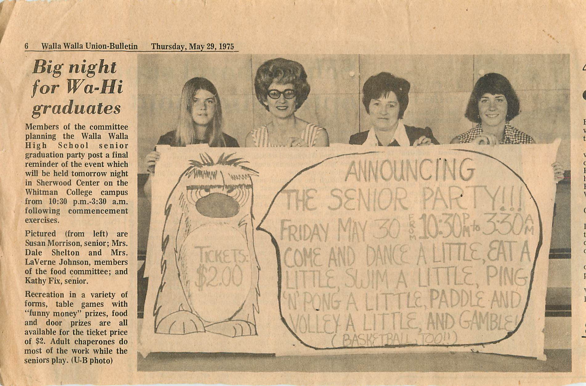 Wa-Hi 1975 Senior Party Union Bulletin Article