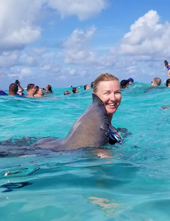 Dana Lees Brown getting a stingray hug.