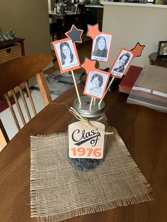 The centerpieces, designed by Kathy (Hafer) Kerr.