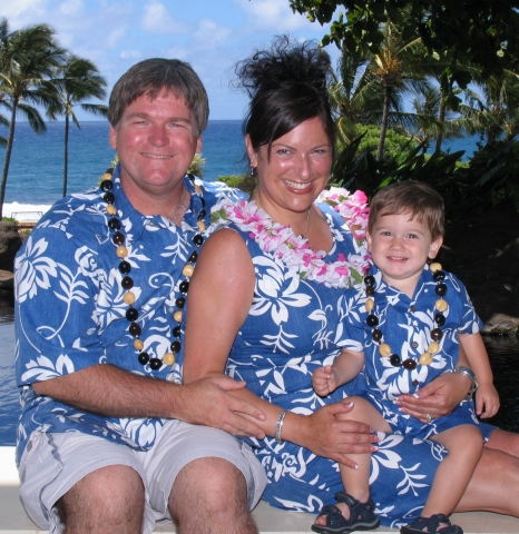 Gayle(Perry)Dockham, her husband, Mark, and her son Roland in Kauai. 