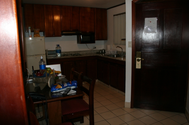 Our kitchen for a month at Apartotel Cristina