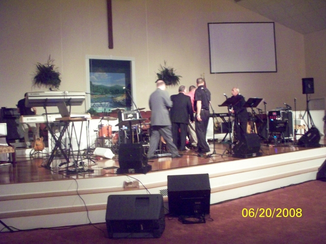 Getting ready for the singing at Hepzibah Baptist on July 9, 2011