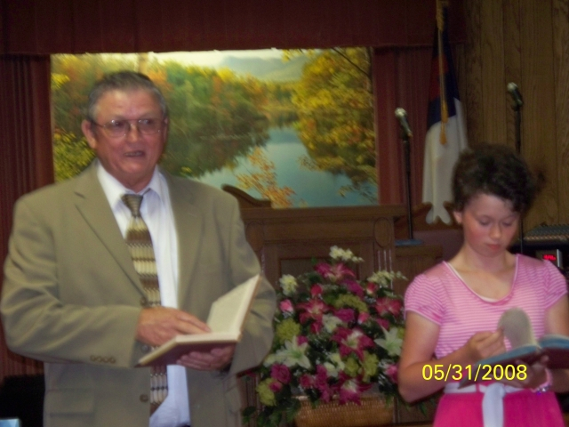 Pictured here is Pastor Nichols and his wife and Victoria. They lead the singing at Rices Chapel. Thank the Lord for those who are willing to serve, and sometimes serve in more than one position of the church!
