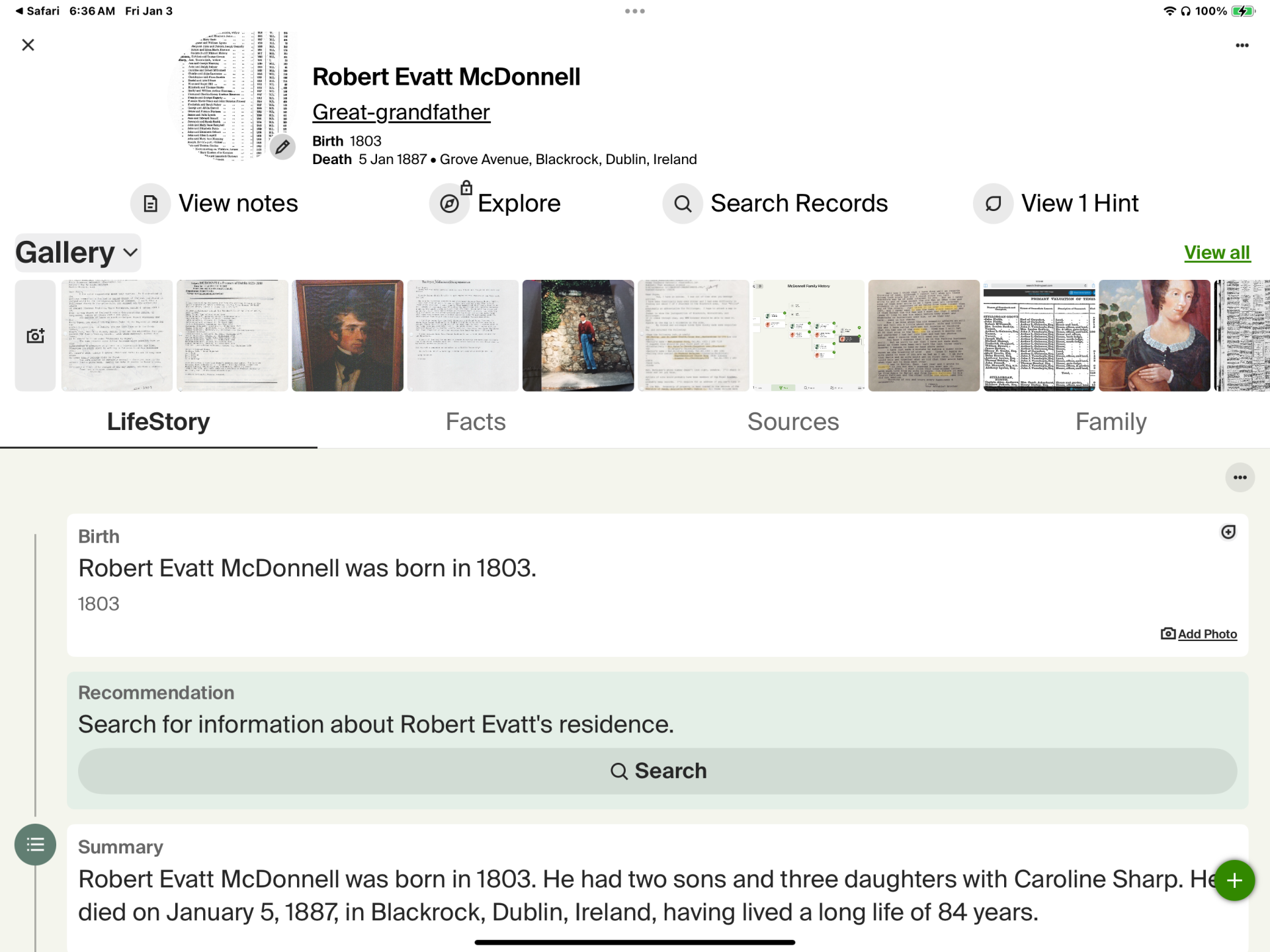 A screenshot of Robert McDonnell’ , the artist from Ancestry. Some his other paintings are at the top. They’re in Australia