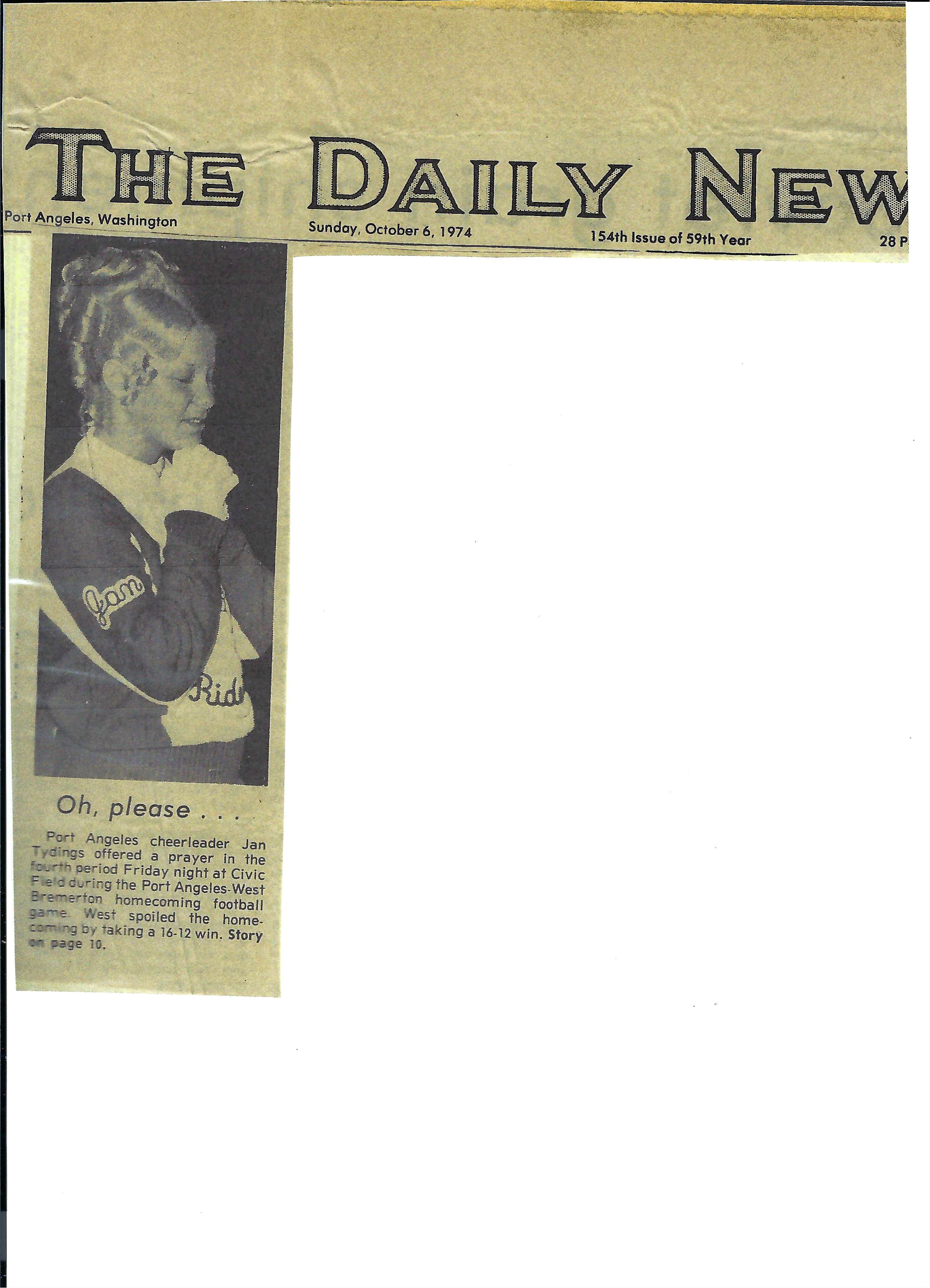 Homecoming 1974 Jan Tydings Cheerleader news article
