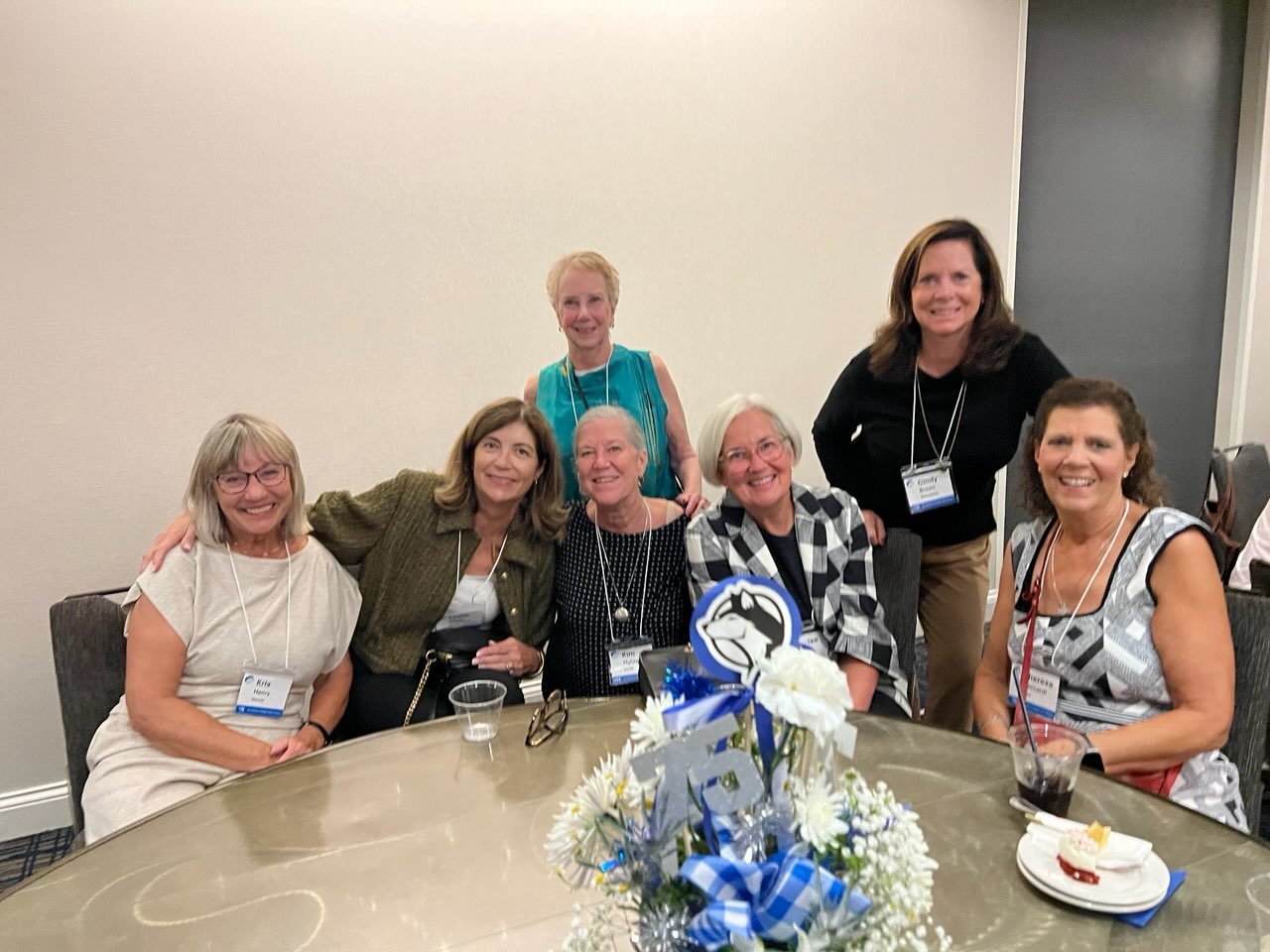 Seated: Kris Henry, Leslie Olson, Kim Myhran, Denise Grupa, Theresa Zaccardi.  Standing: Rosemarie Kemper, Cindy Brown - by Nancy Papatola Smith