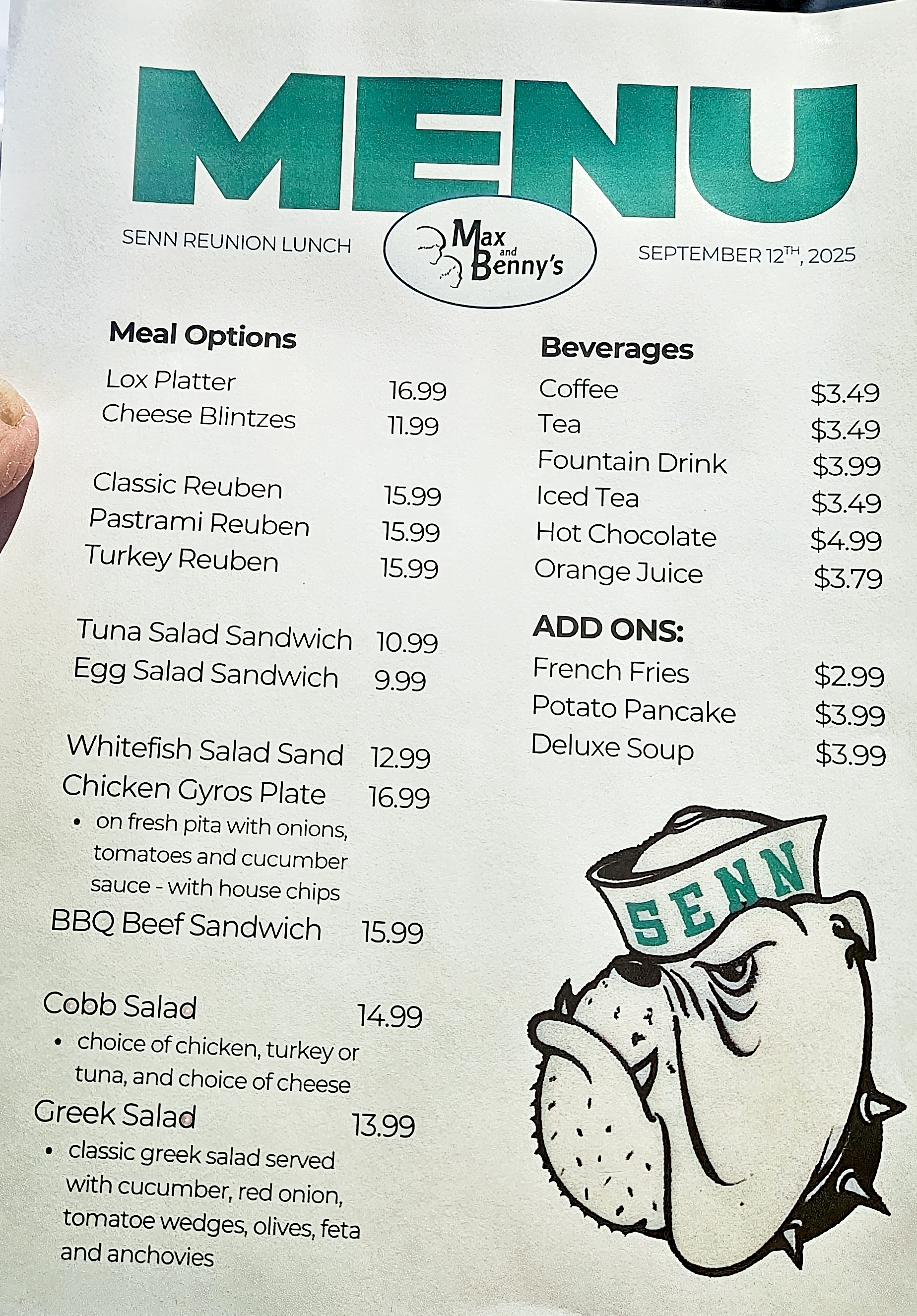 Bill Of Fare
