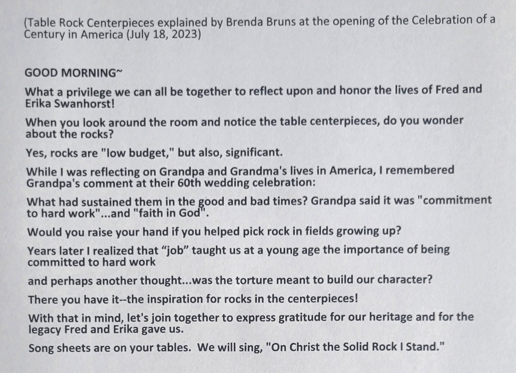 Explanation of rocks in centerpieces