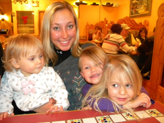 Katie with James, three girls. December 2012