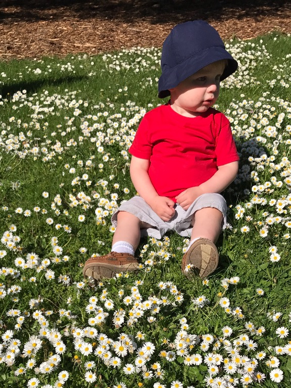 Max takes a break from chasing ducks at the park