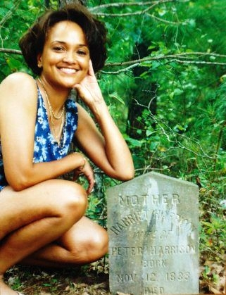 Christine Harrison Chapweske at the grave of Harriet Harrison
