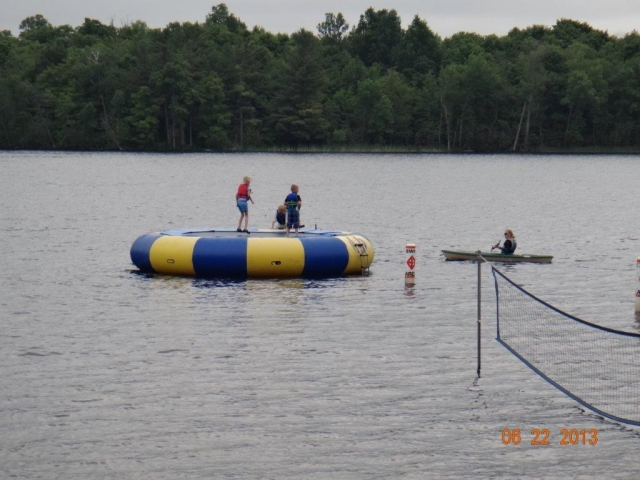 The kids on the trampoline.  Jann is kayaking.