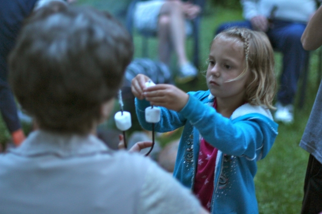 Teresa getting her marshmallows ready