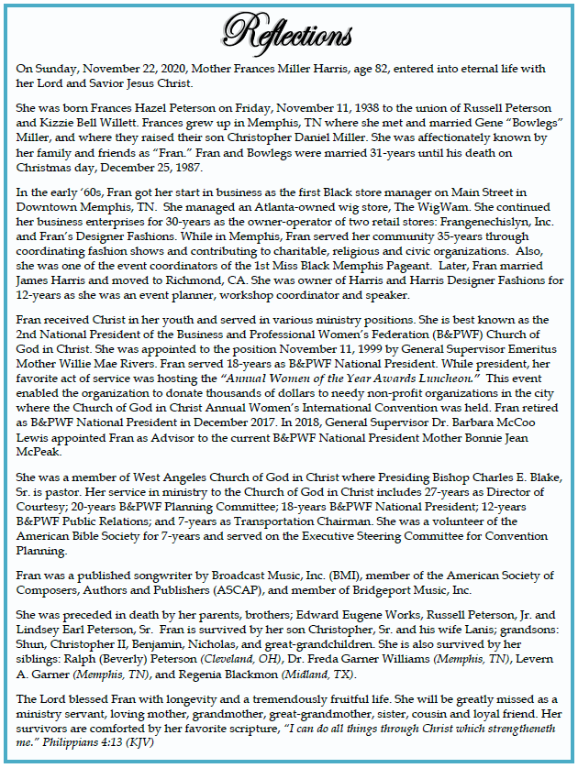Page 2 of Frances Peterson Miller Harris Homegoing Program