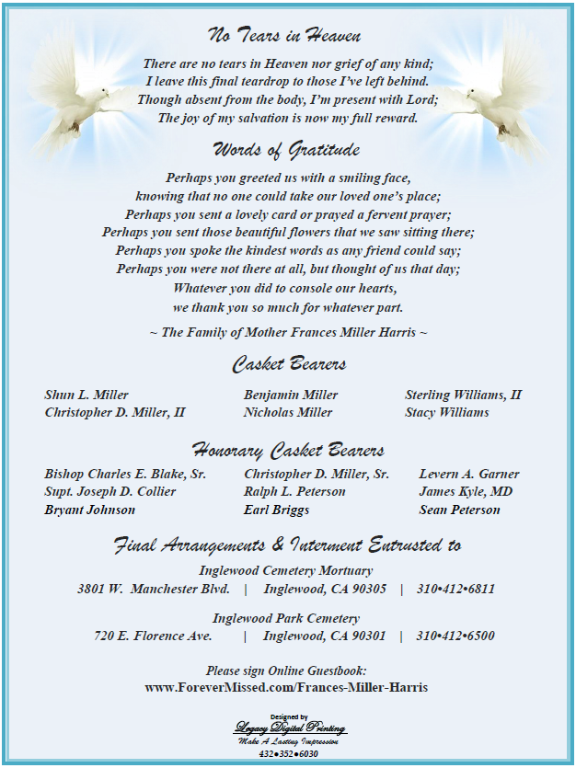 Page 8 of Frances Peterson Miller Harris Homegoing Program