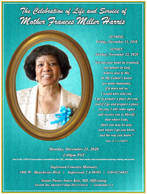 Page 1 of Frances Peterson Miller Harris Homegoing Program
