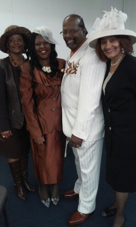 Brenda & Vera sharing with Pastor Clarence Hodges (Emmitt) & wife Annette @ his Anniversary