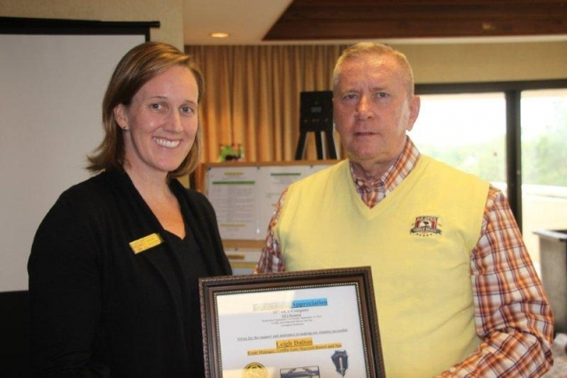 Marriott Sales Manager receiving a Certificate of Appreciation from Fred Spaulding